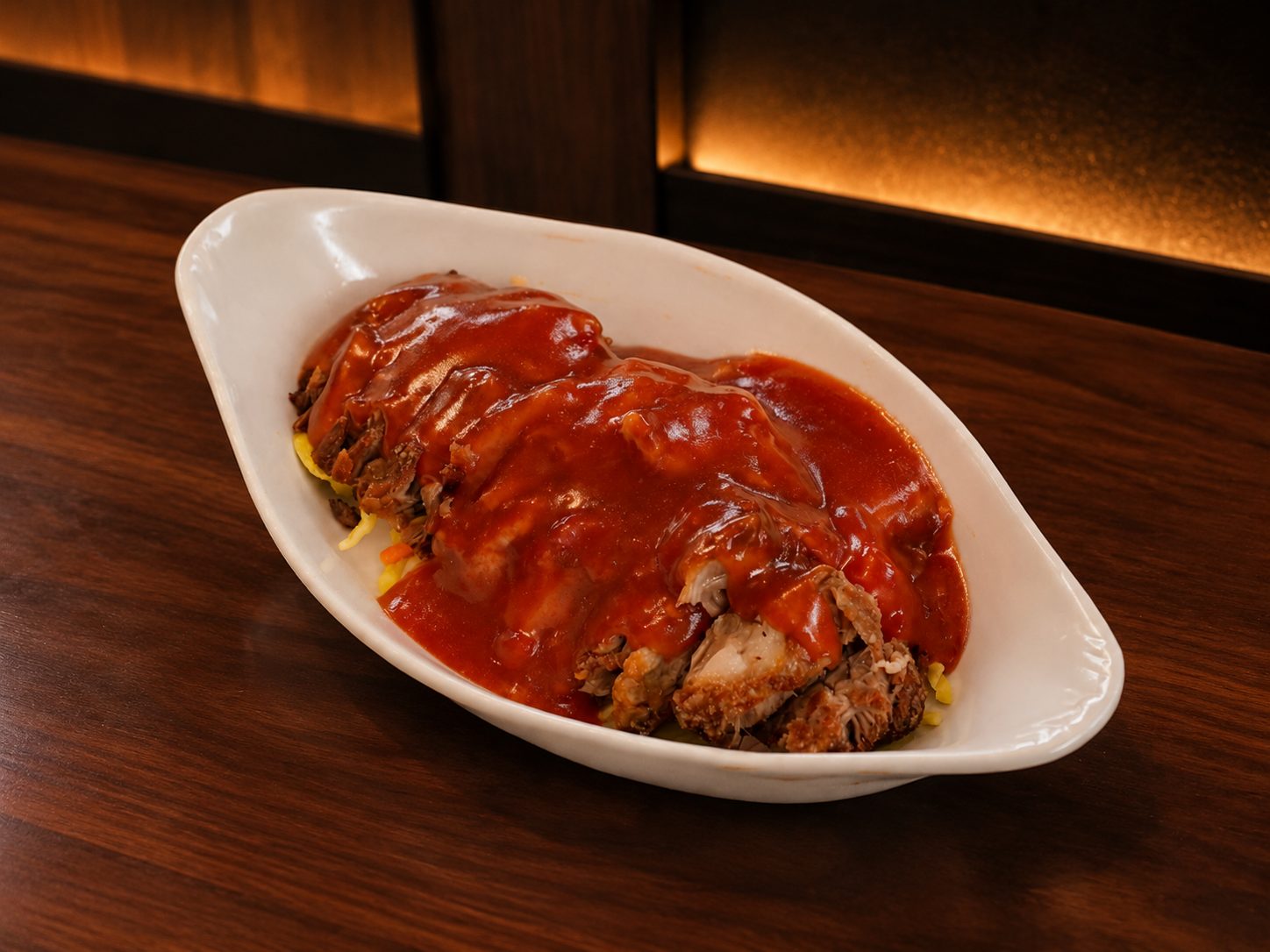 Babi pangang special with spicy sauce and pickled vegetables