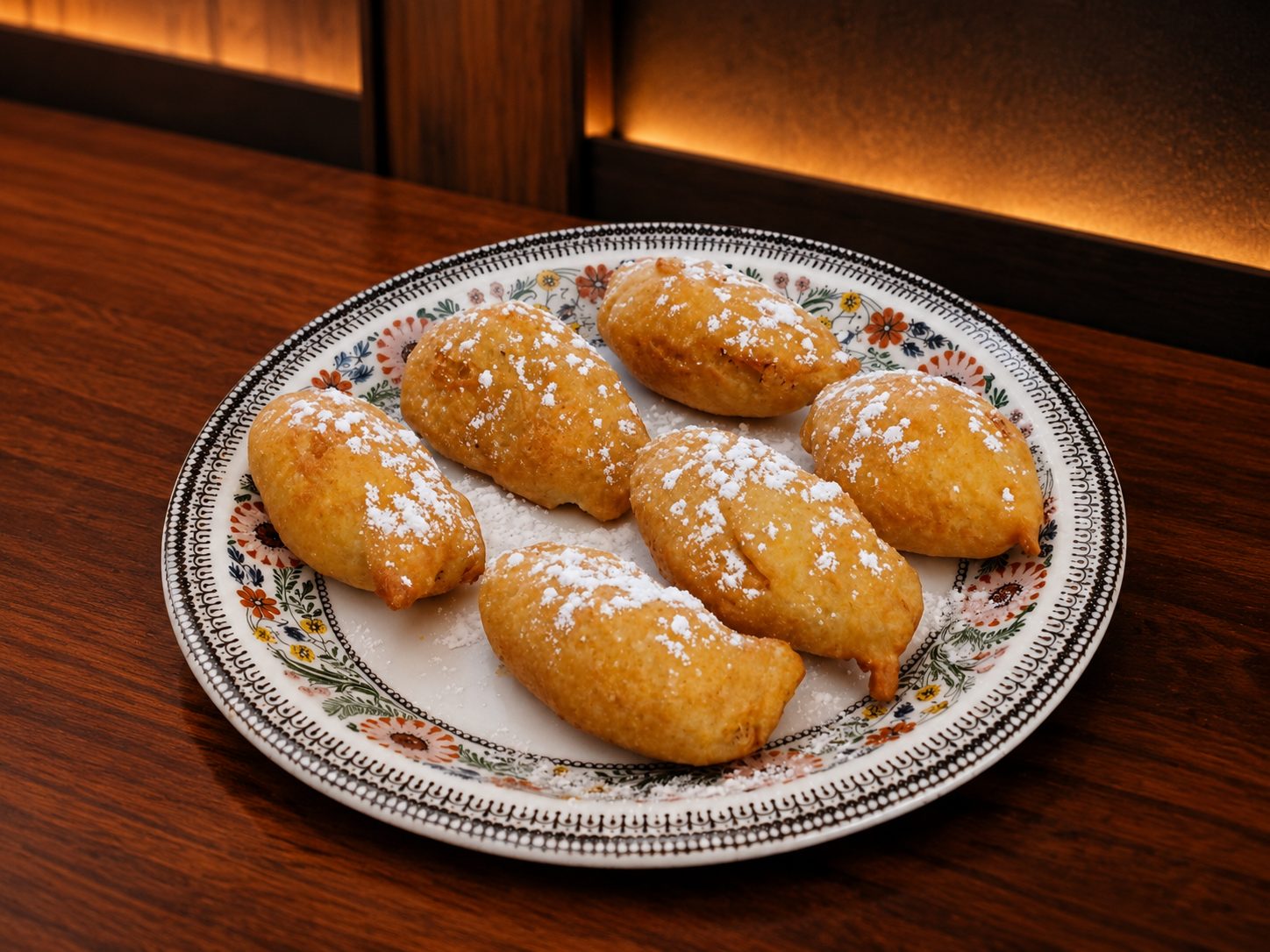 Fried banana with icing sugar