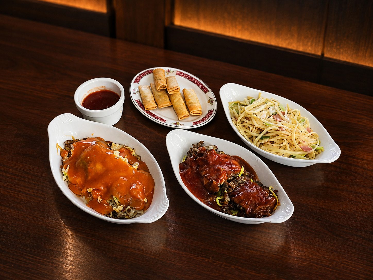 Specially recommended combination with foe yong hai, bami and spring rolls