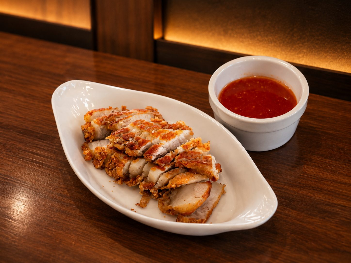 Roast suckling pig with crispy crackling and sambal